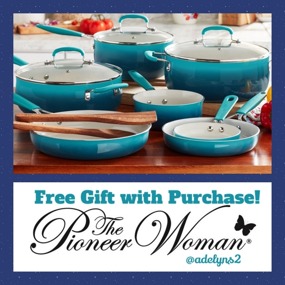 🌺 New Pioneer Woman 12-Pieces Porcelain Enamel Ceramic Cookware Set, Ombré - Picture 1 of 8